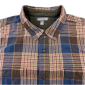 Toad & Co Flannel Shirt Men’s L Brown Blue Plaid Long Sleeve Comfort Casual